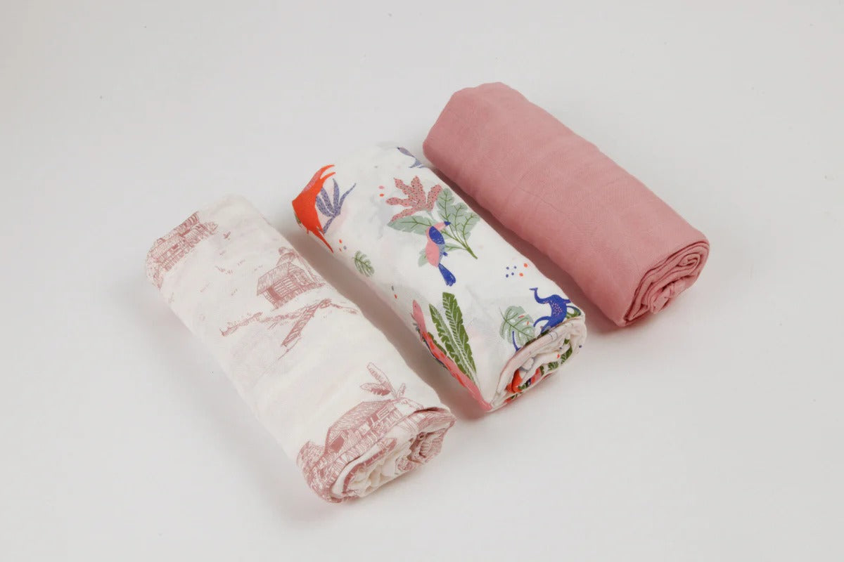 Bộ 3 khăn quấn muslin sợi tre cho bé 120cm Little Rei