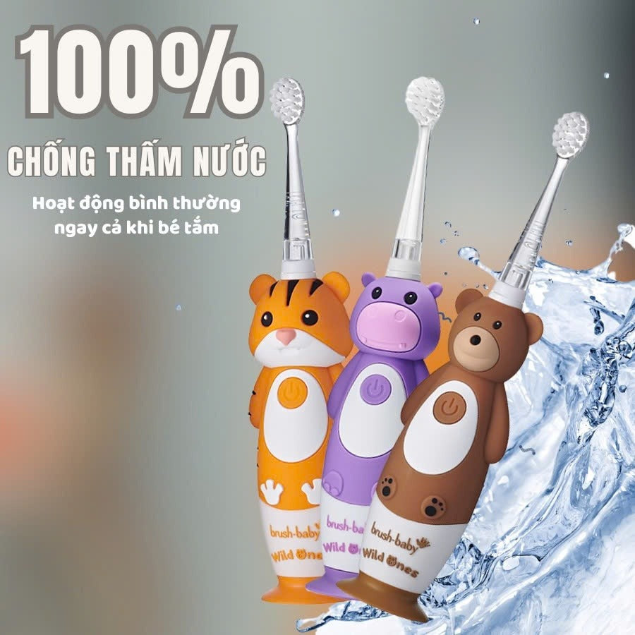 Brush-Baby Bàn Chải Điện Sóng Âm WildOnes Kèm Sạc 2 Chế Độ Làm Sạch Răng An Toàn Và Hiệu Quả Cho Bé (0–10 Tuổi)