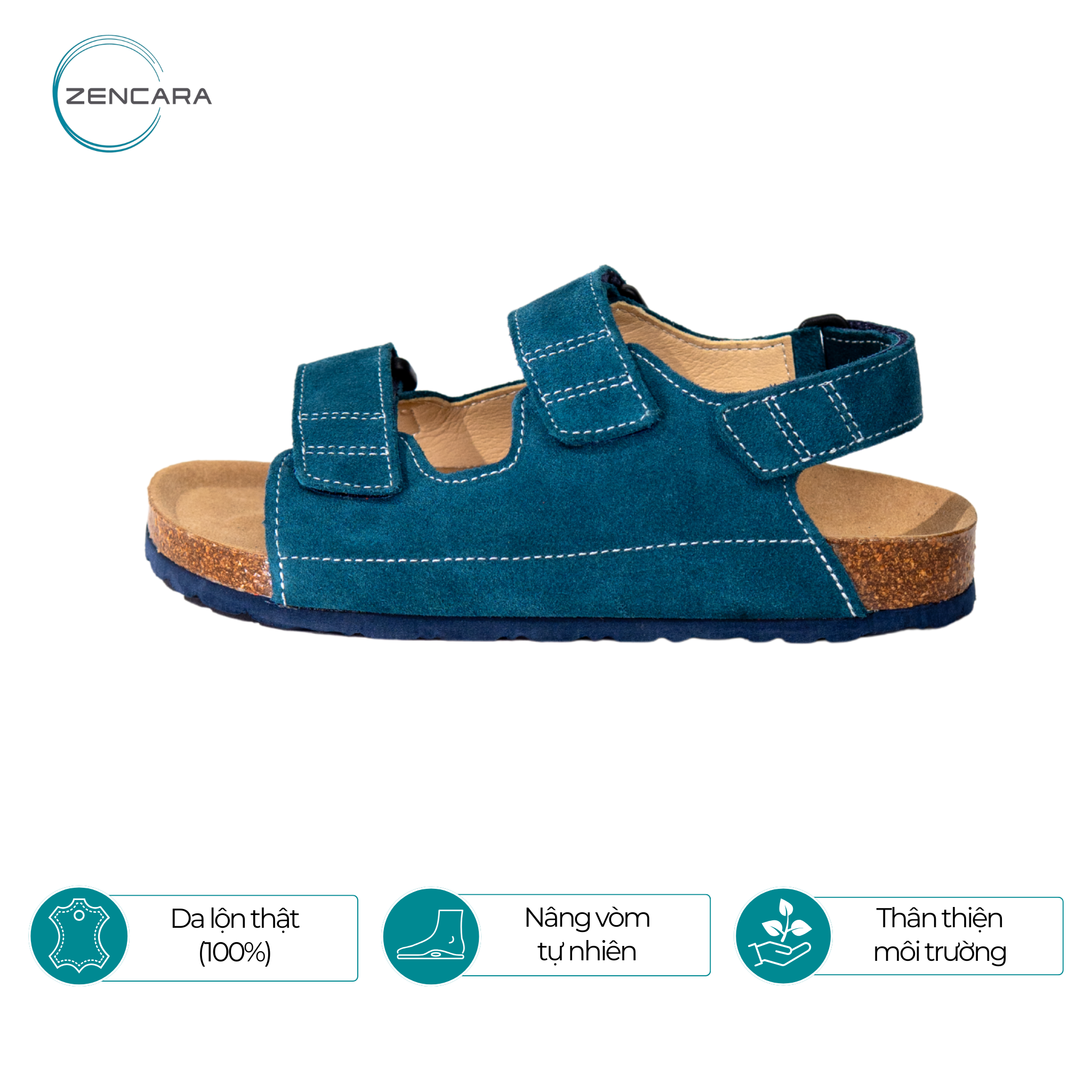 Sandal Sức Khỏe Đế Cork Trẻ Em Màu Mallard Zencara