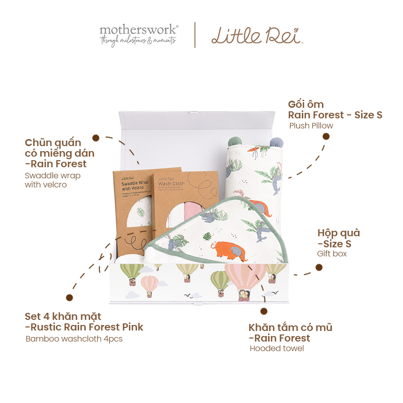 Little Rei Gift Box for Baby Including Bolster, Swaddle, and Blanket